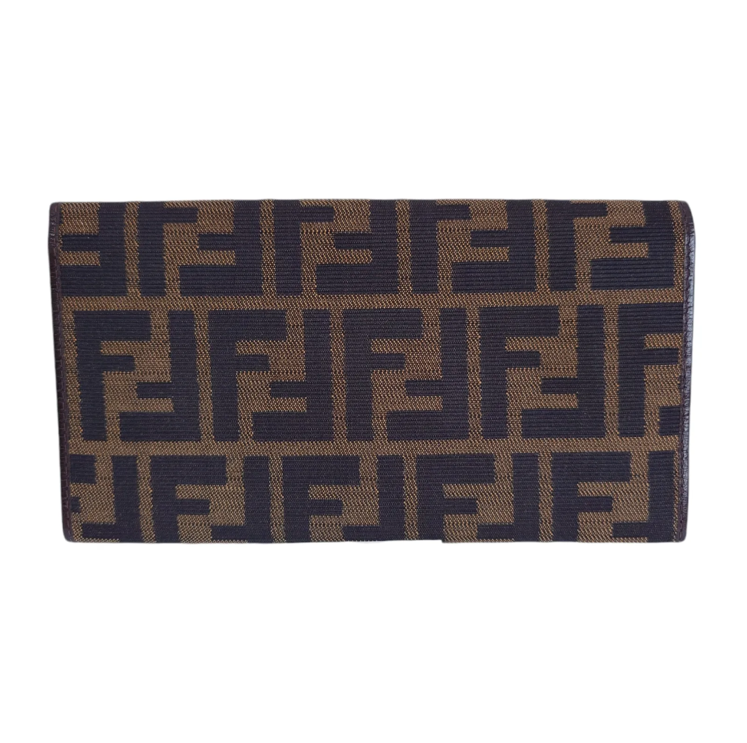 【美品】FENDI フェンディ 長財布 二つ折り財布 ズッカ柄 キャンバス レザー ブラウン メンズ レディース 中古