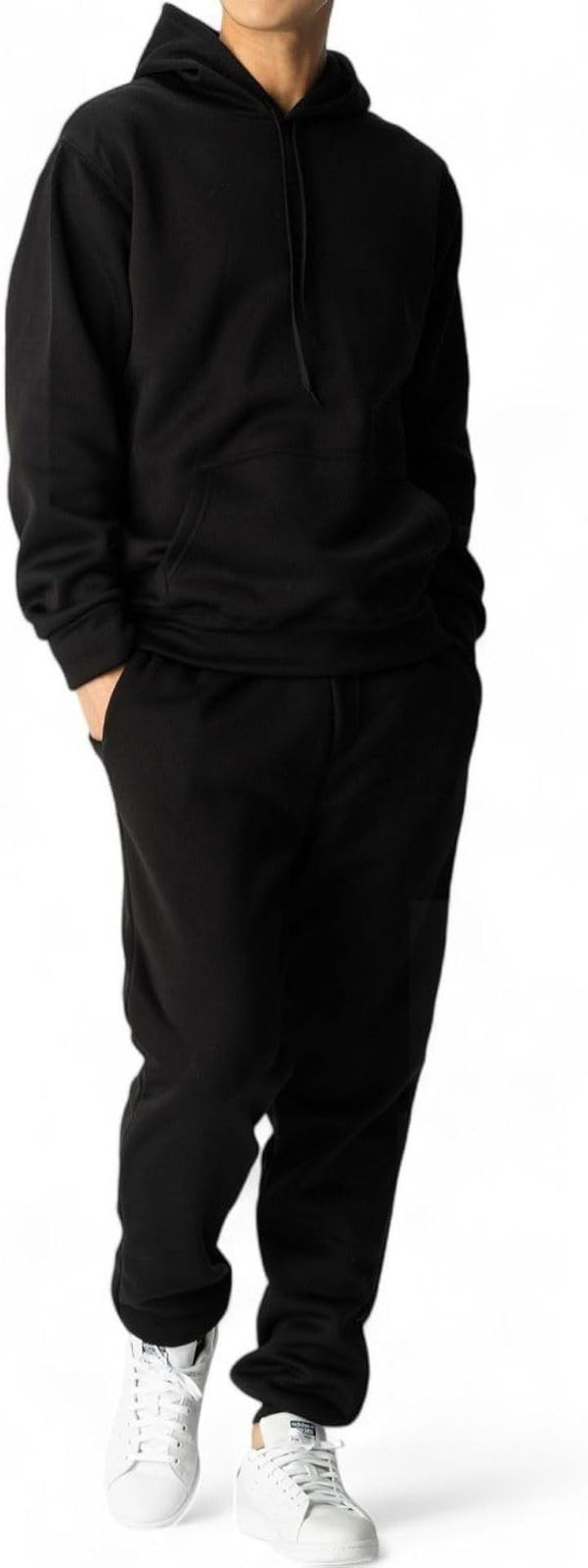 BENQUE(ベンケ) 肌触りが心地良いジャージ メンズ 上下 裏起毛 厚手 長袖 部屋着 暖かい スウェット 秋冬 ルームウェア フード付き セットアップ(ブラック，  M)