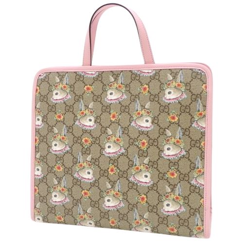 GUCCI(グッチ) グッチチルドレンズ ヒグチユウコ トートバッグ ハンドバッグ ショルダー 2way うさぎ ウサギ GGスプリームキャンバス ベージュ/エボニー ピンク シルバー金具 630542 レディース 40802100187【中古】【アラモード】