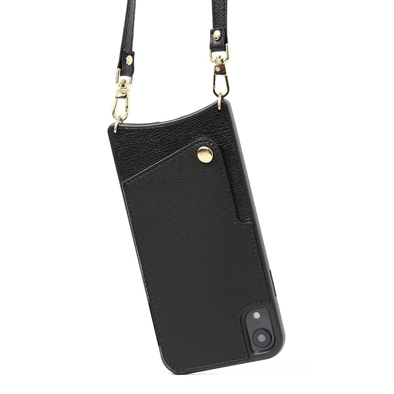 新品　スマホショルダー スマホ ショルダーストラップ ショルダータイプ スマホケース ショルダー タイプ iphoneケース ストラップ付きiphone ストラップ付 smf-t-184 iPhone15Pro ブラック