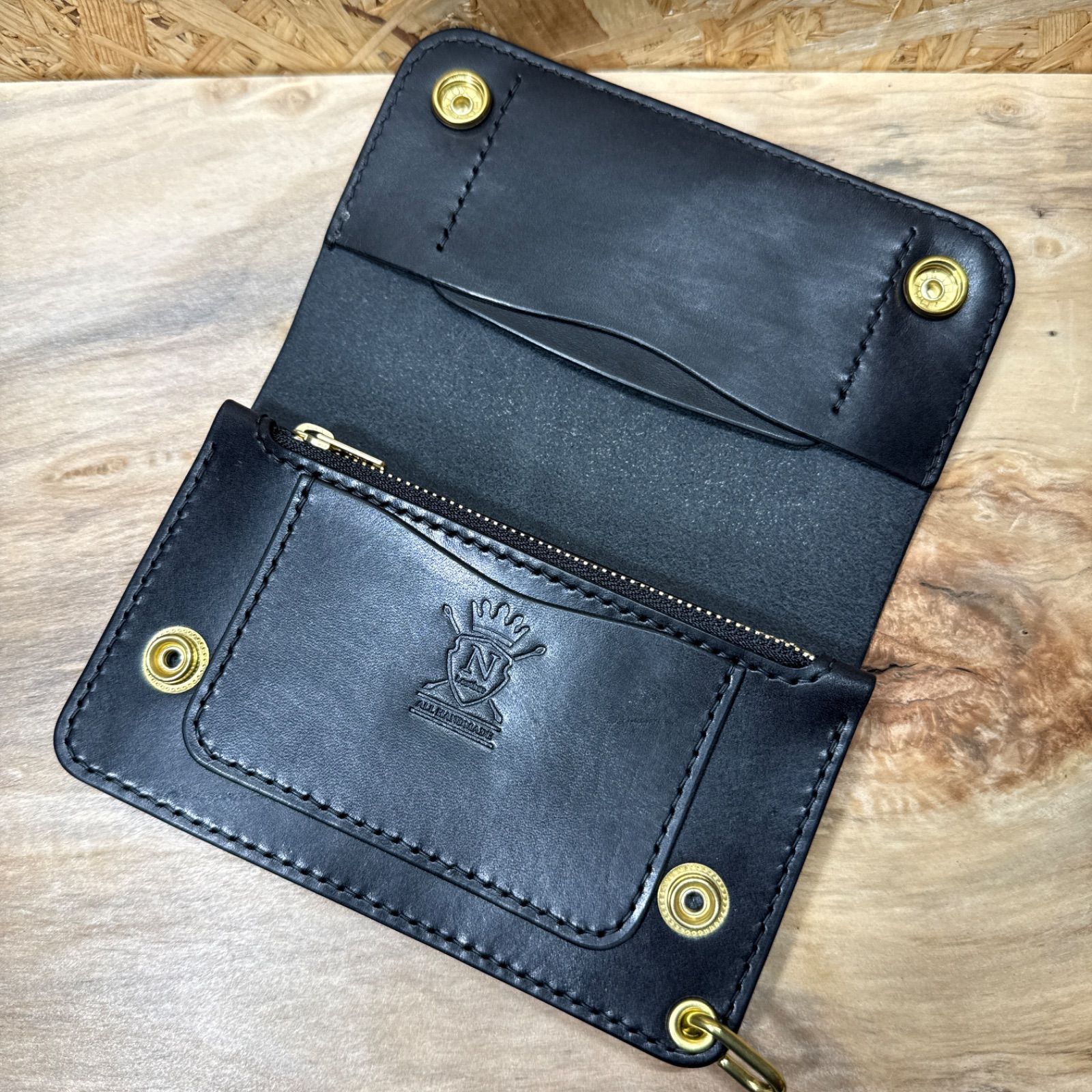 150 カスタム ミドル トラッカーウォレット 姫路レザー オイルヌメ 真鍮 黒 手縫い NEXPOTALLINN_EU