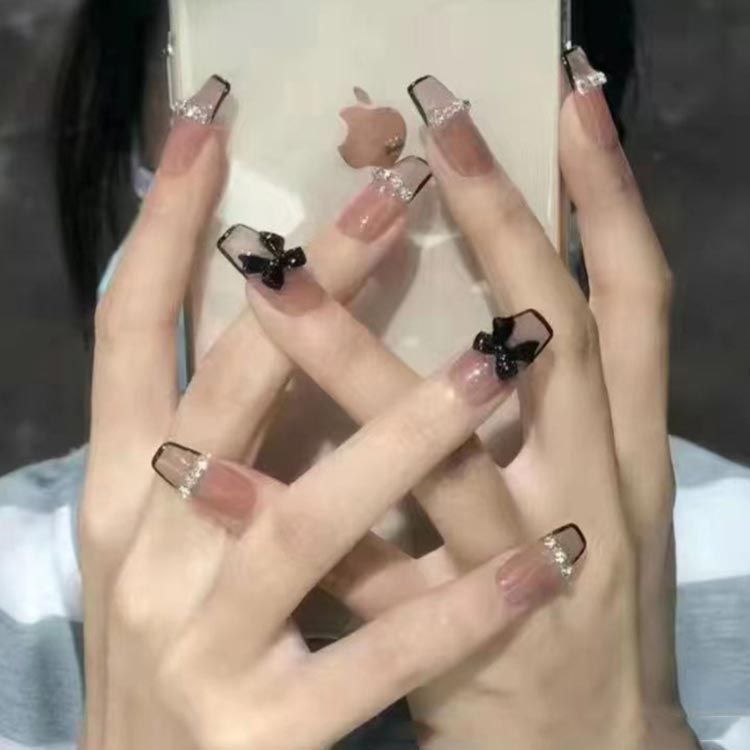 ネイルチップ ロング ショート つけ爪 貼るだけ 韓国 ネイル用両面テープ付き バタフライネイルチップ クリア ネイルシール 全面貼り ジェル ネイル 硬化不要 リボン チップ ネイルラップ kaka 1803