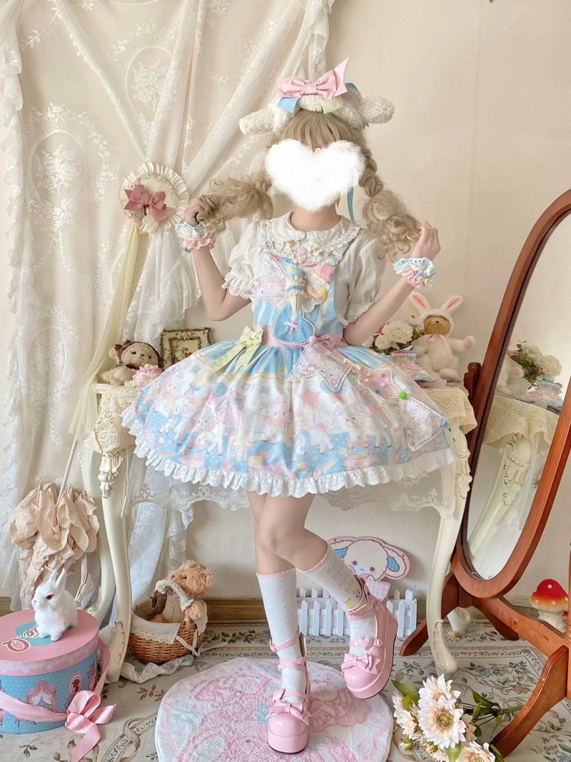 ロリータ風 ワンピース デザイン 吊りスカート JSK シフォン生地 リボン装飾 お姫様風 甘ロリ S～XLサイズ 日常