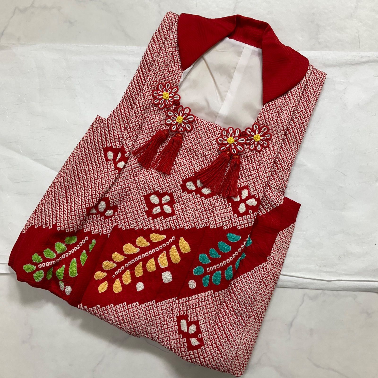 kimono one 特別お誂え品 総手絞り 被布 七五三 正絹 女の子 朱色 三歳用 丈48肩幅27 5 七五三子供お詣り G 67
