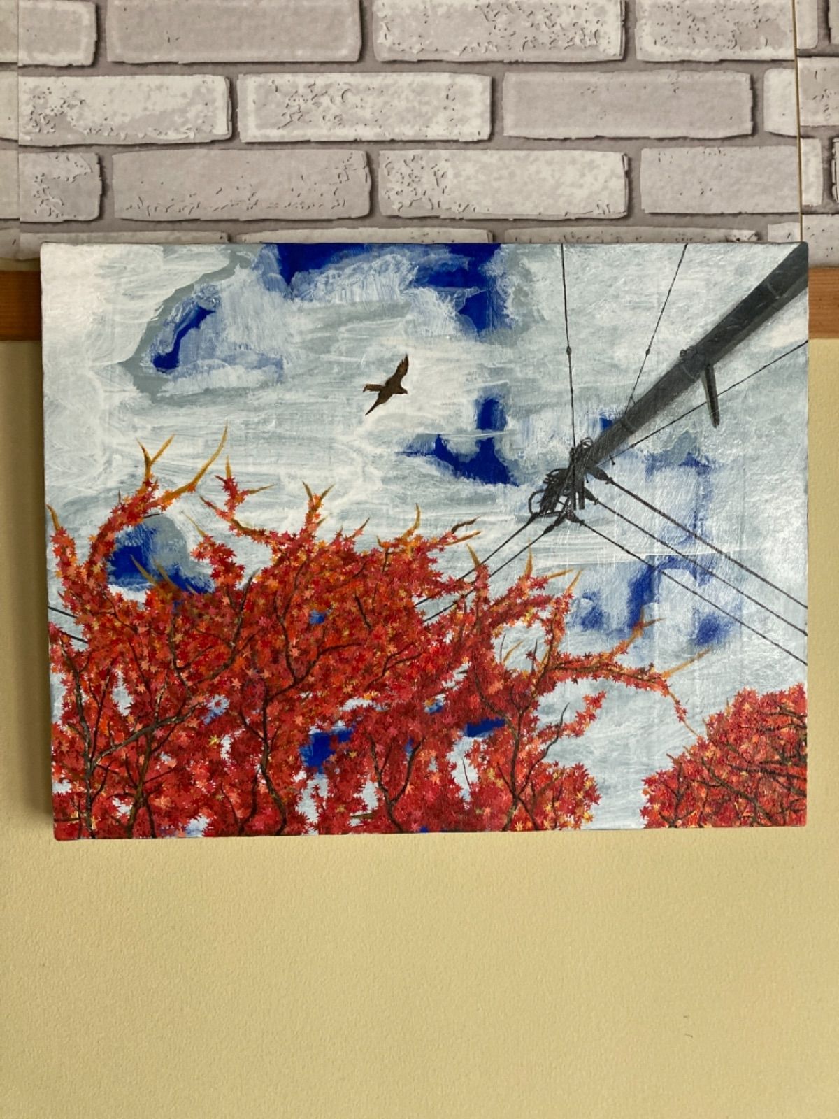 油彩画 秋の空 油絵 油彩 油彩画 絵 絵画【秋空に咲く赤い彼岸花】