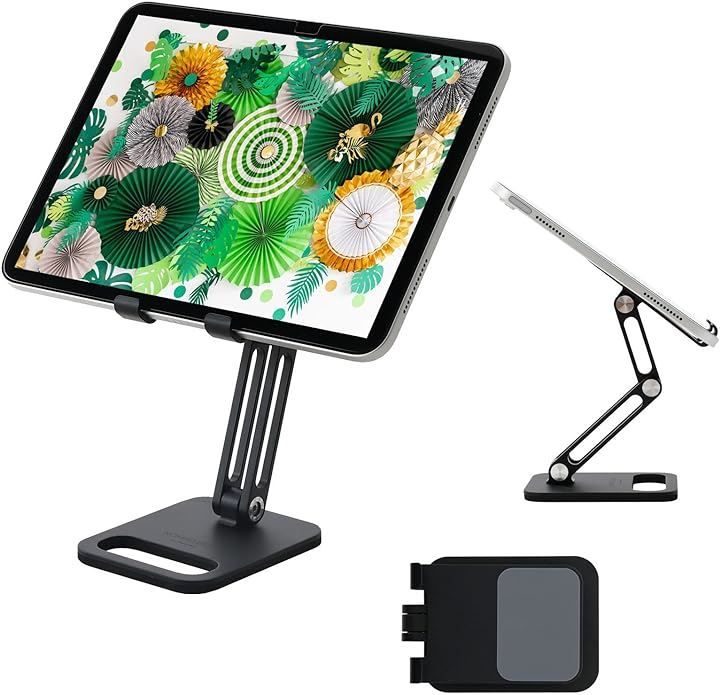 NOMAD DESK タブレット iPad スタンド 軽量290g 多彩な変形 関節硬さ調節 ガチガチの安定感 15.6インチ モバイルモニター スマホスタンド( ブラック，  8.8cm x 12.9cm x 4.3cm (折りたたみ時))