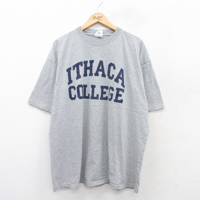 XL/古着 半袖 Tシャツ メンズ イサカ カレッジ 大きいサイズ クルーネック グレー 霜降り 25aug30 