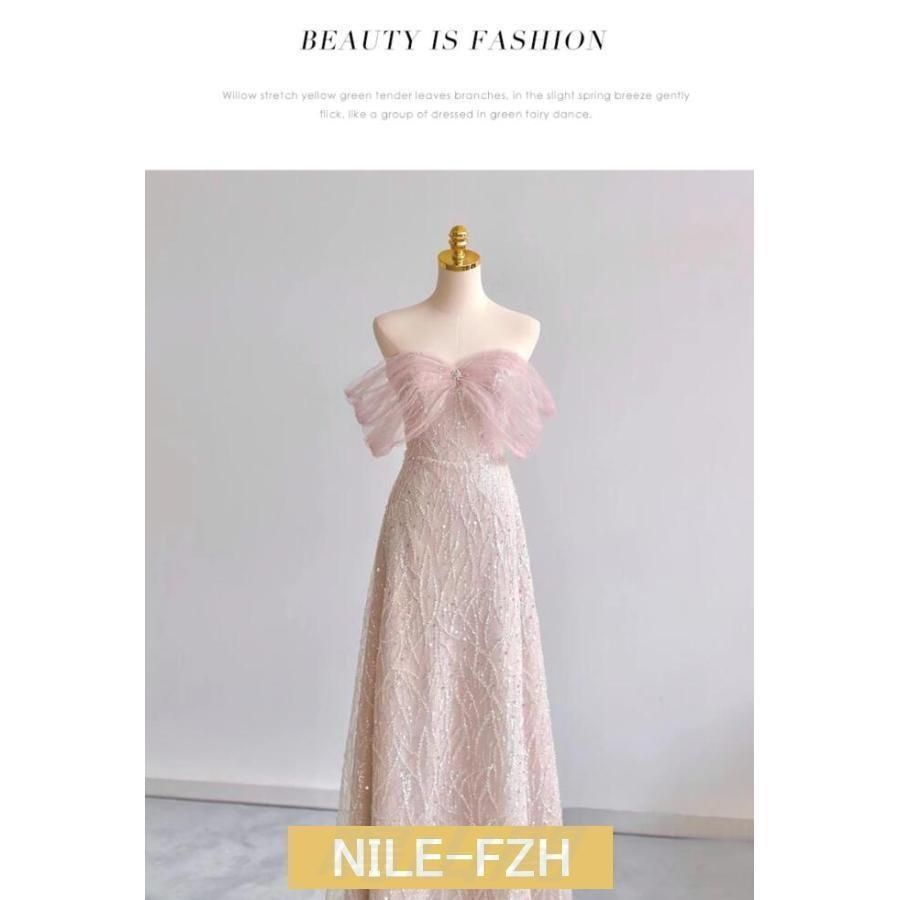 イブニングドレス オフショルダー ピンク キラキラドレス ノースリーブ 発表会ドレス スパンコール パーティードレス ロング 成人式ドレスWP数量 価格926