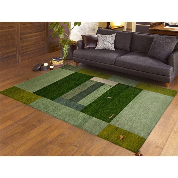 ラグマット 絨毯 約70×120cm グリーン ウール100％ 保温機能 調湿効果 オールシーズン対応 ギャッベ リビング