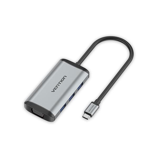 VENTION USB-C to HDMI|VGA|USB3.0x3|PD ドッキングステーション 0.15M メタルタイプ グレー TG-8023