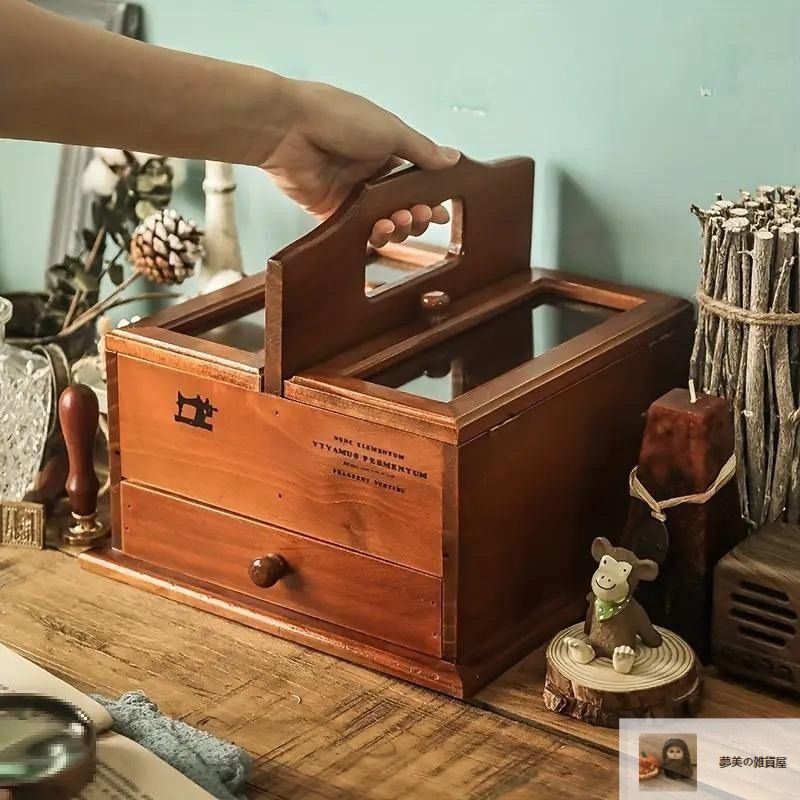 昭和レトロ 裁縫箱 (針箱) 木製 ソーイングボックス 裁縫箱 収納箱 薬