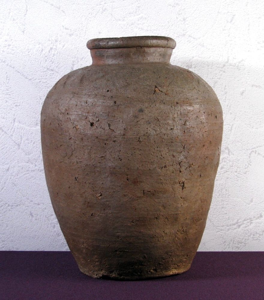 名品 古備前壺 鎌倉後期～室町初期 直線波状文 胡麻釉 高さ
