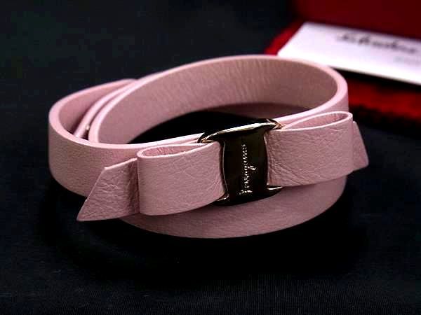 Salvatore Ferragamo フェラガモ ヴァラリボン レザー 2連 ブレスレット アクセサリー ピンク系 FI5768
