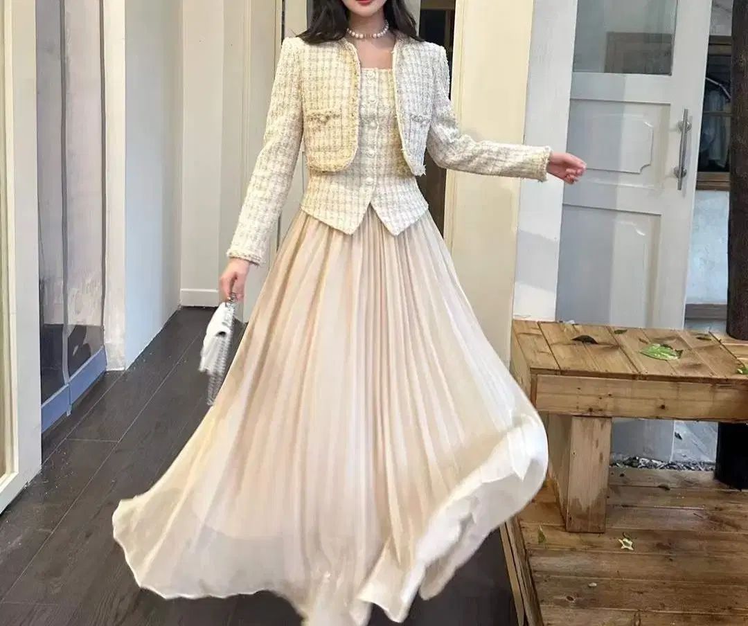 ツイード ジャケット スカート セット アイボリー