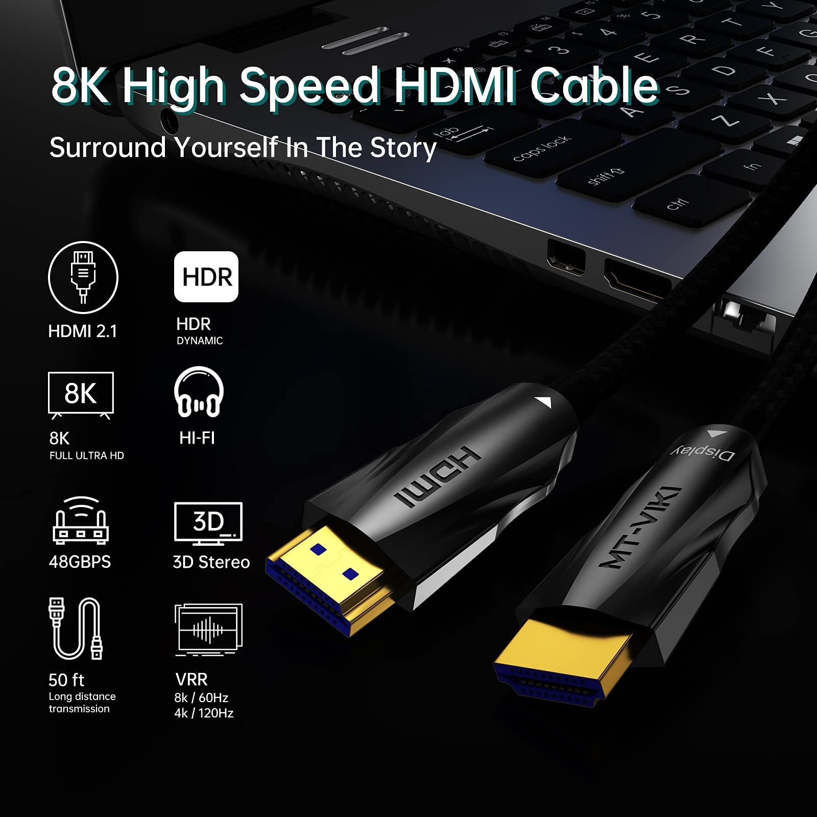 MT-VIKI 8K 光ファイバー HDMI2.1 8K 60Hz HDMI ケーブル 8K ナイロン