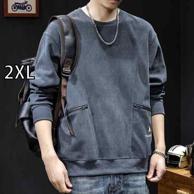 2XL 秋冬 コーデ メンズ 服 シンプル ファッション オシャレ 大人 かっこいい 大きいサイズ ストリート 紳士服 ジッパー ポケット スウェット シャツ 厚手 服 ニット 服 長袖
