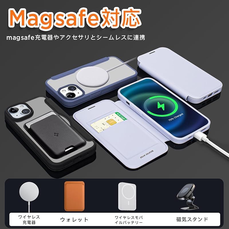 NODALA iPhone15 ケース 手帳型 MagSafe対応 アイフォン15ケース 財布型 携帯カバー いphone15 スマホケース ワイヤレス充電対応 マグネット式 マグセーフ カード収納 薄型 おしゃれ シンプル 背面クリア 耐衝撃 ブラック