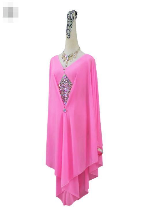 社交ダンス衣装】ピンク ワンピース ドレス レース 軽い 薄い 透け感