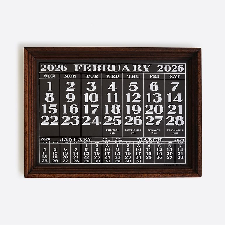 LABOR DAY レイバーデイ ORIGINAL CALENDAR 2026 ウッドフレームセット オリジナルカレンダー 日曜始まり 壁掛け ヴィンテージ調 タイポグラフィ モノトーン アメリカン