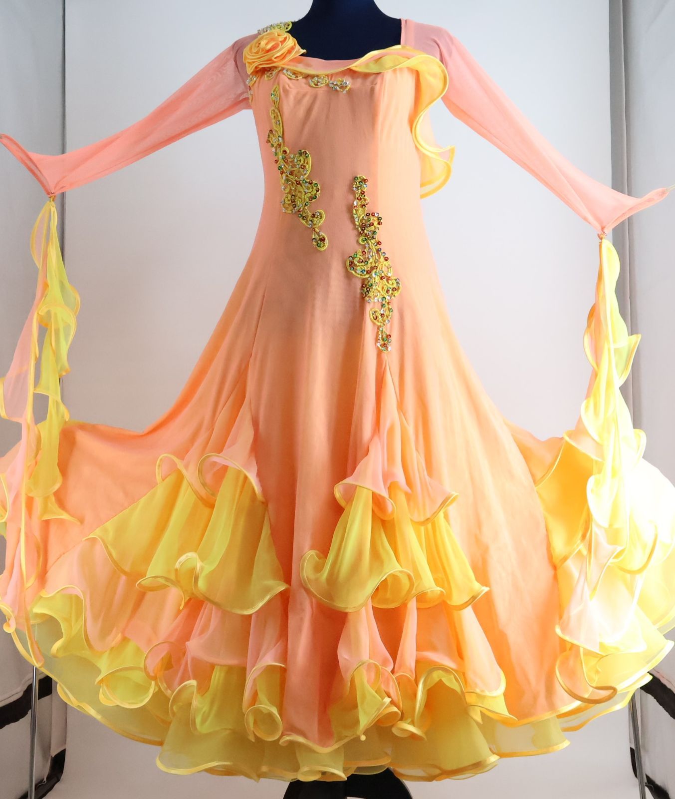 新入荷 美品 日本製 社交ダンス衣装】オレンジ lovely dancing SEKINE 社交ダンス