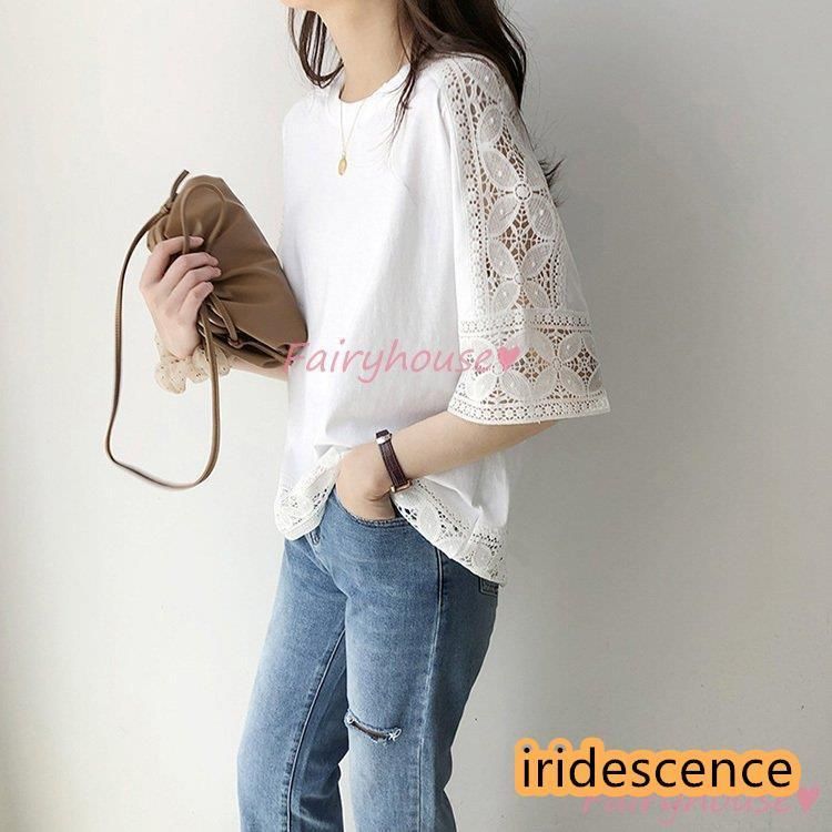 Tシャツ レディース 40代 夏 オシャレTブラウス 白レース