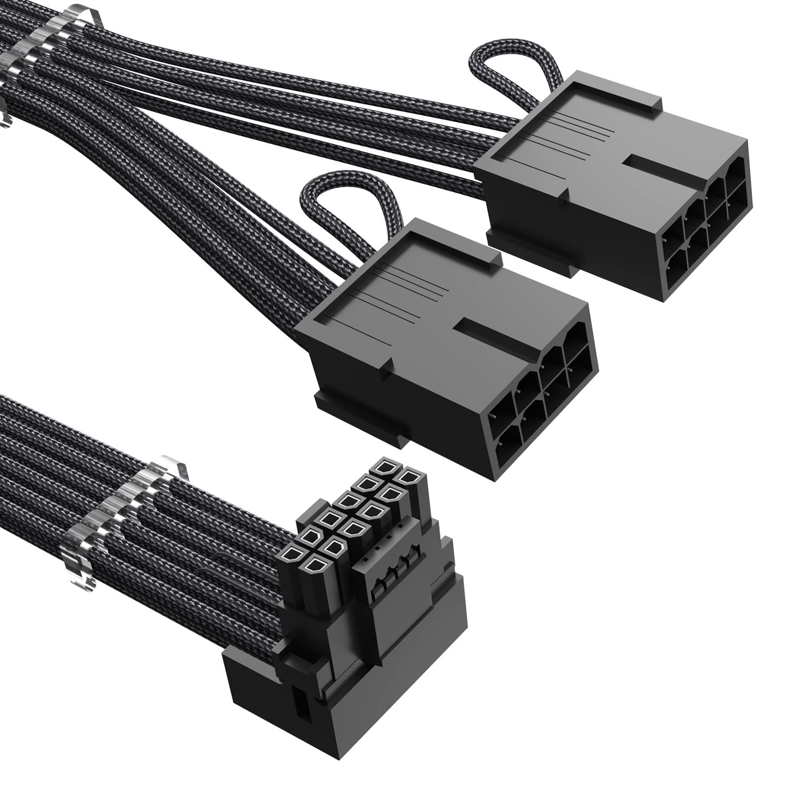 Agtray RTX 4070Ti PCIe 5.0 電源ケーブルエクステンダー 90度の角度 12VHPWR 16ピン (12+4) オスから2x8ピン メス 延長コード ケーブルコーム付き GeForce RTX 4070Ti/4070に対応 [ブラック]