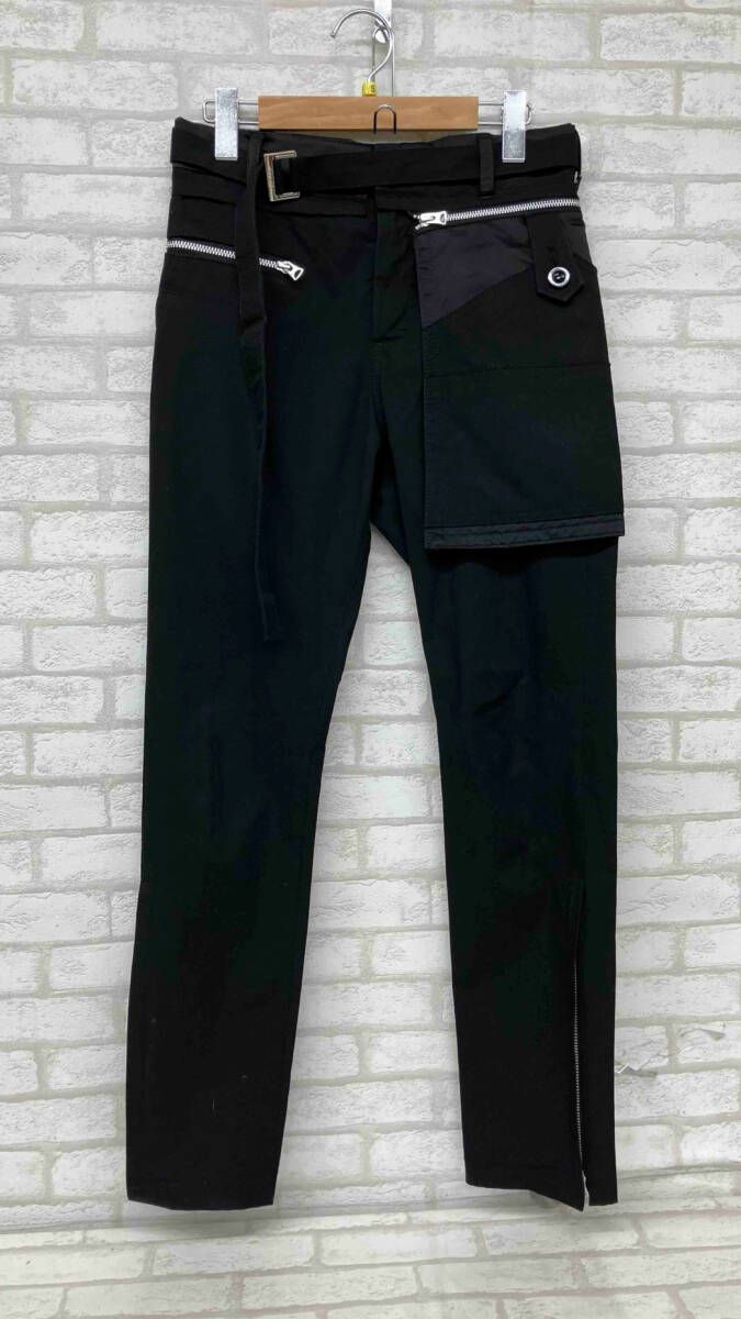 sacai 21-02595M Cotton Oxford Pants サカイ メンズ サイズ0 ブラック ロングパンツ ベルト ファスナー