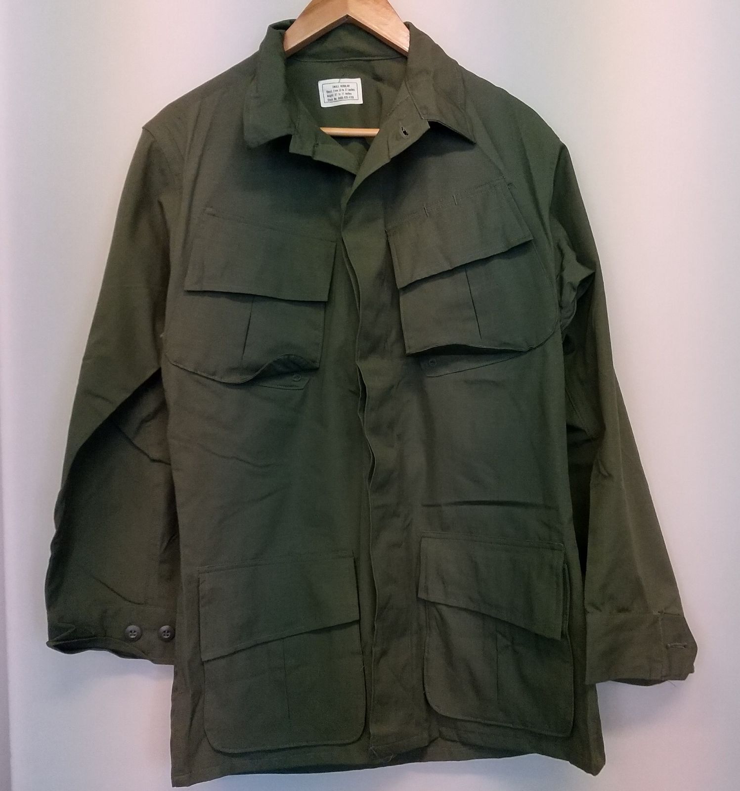 【美品】米軍 ジャングルファティーグジャケット S-R 1969年製 アメリカ軍ジャングルファティーグ 1969年デットストック S-R
