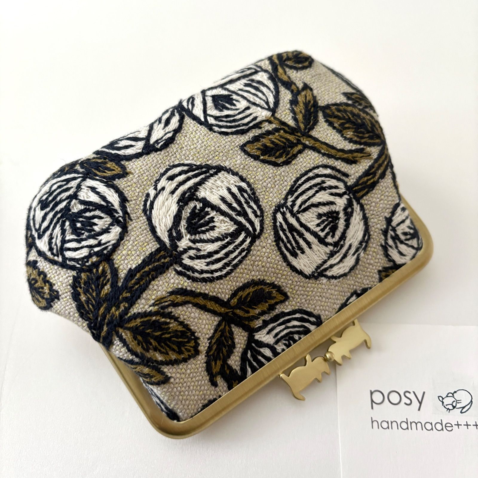 ハンドメイド ミナペルホネン 猫口金のコンパクト親子がま口財布 rosy