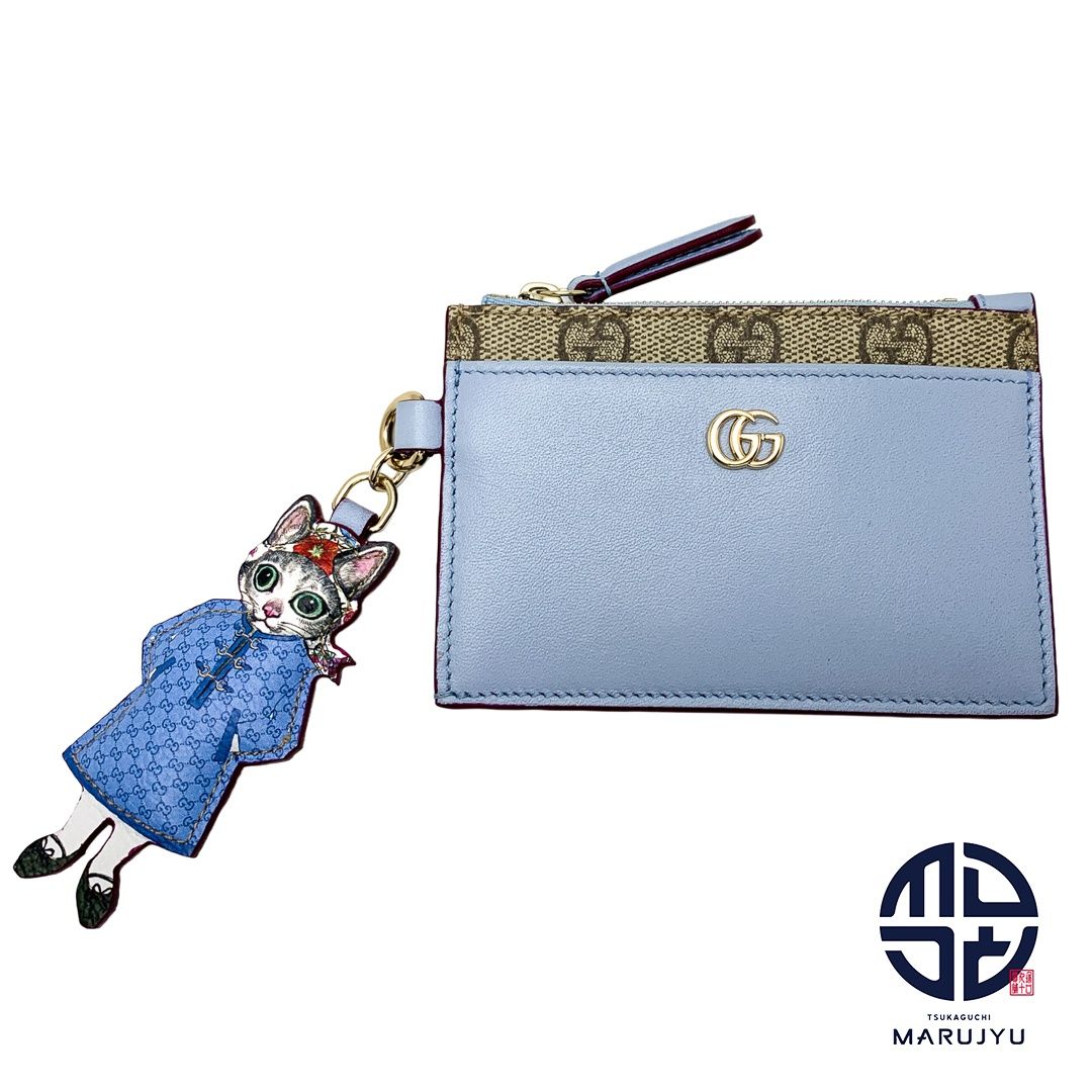 GUCCI グッチ GGスプリーム 水色 ブルー ネコチャーム 猫 日本限定  