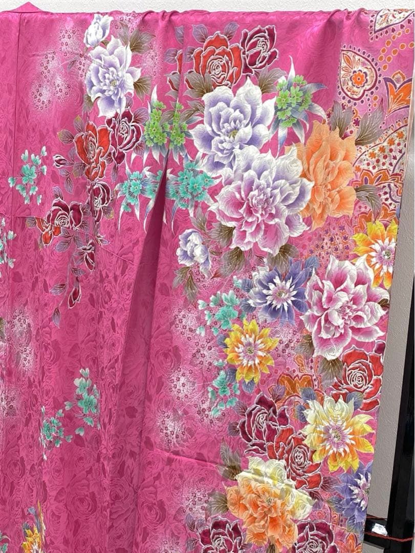 振袖 刺繍 紋意匠 薔薇 かすみ草 洋花 身丈175cm 撥水加工 トールサイズ