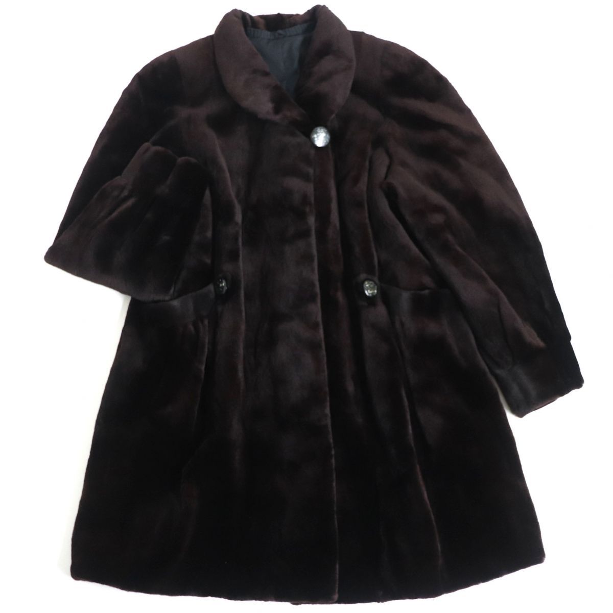 美品★SAGA MINK サガミンク シェアードミンク 本毛皮コート ダークブラウン F 毛質柔らか◎
