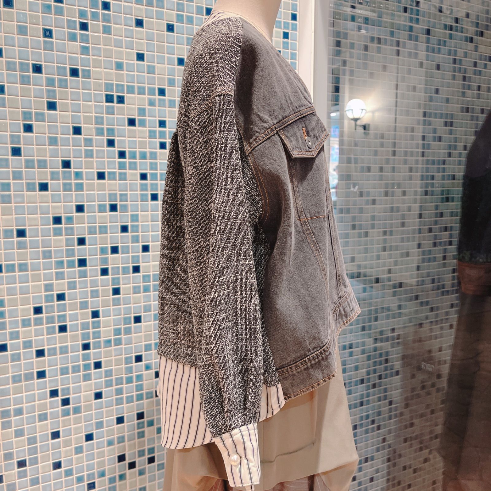 異素材 Vネック