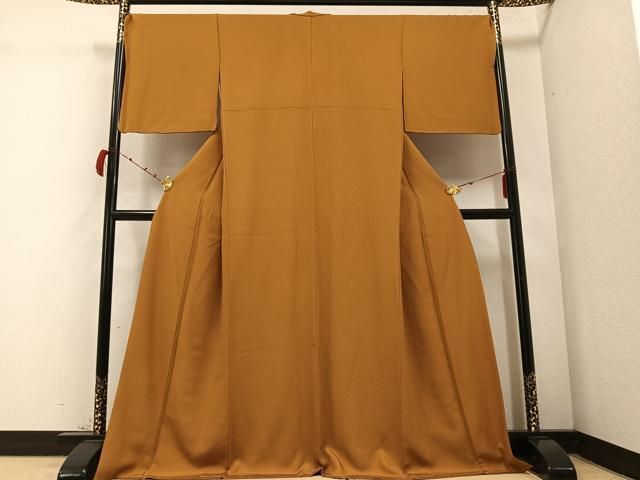 平和屋着物●上質な色無地 狐色 正絹 AABC3367ph