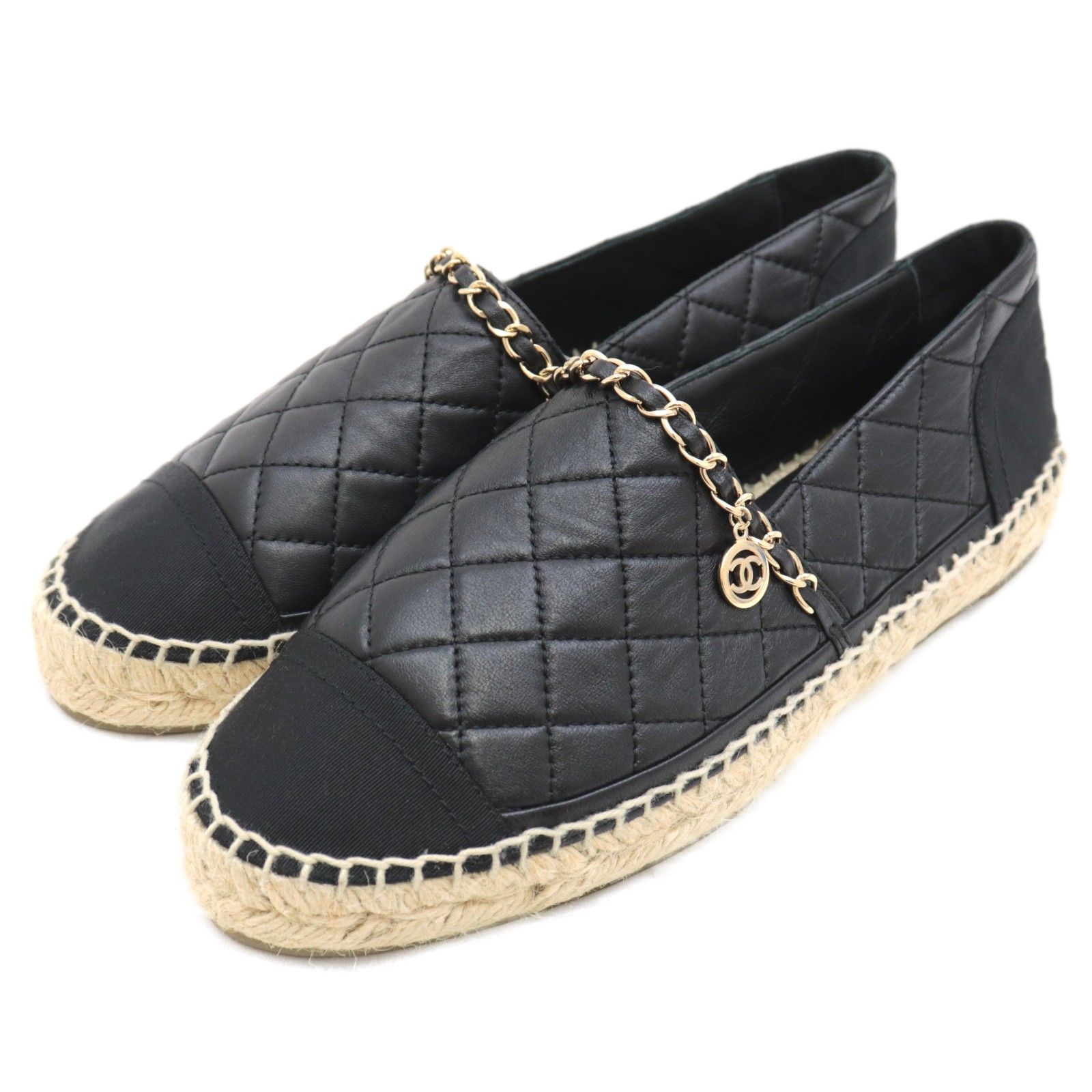 未使用 シャネル マトラッセ エスパドリーユ レザースリッポン  
