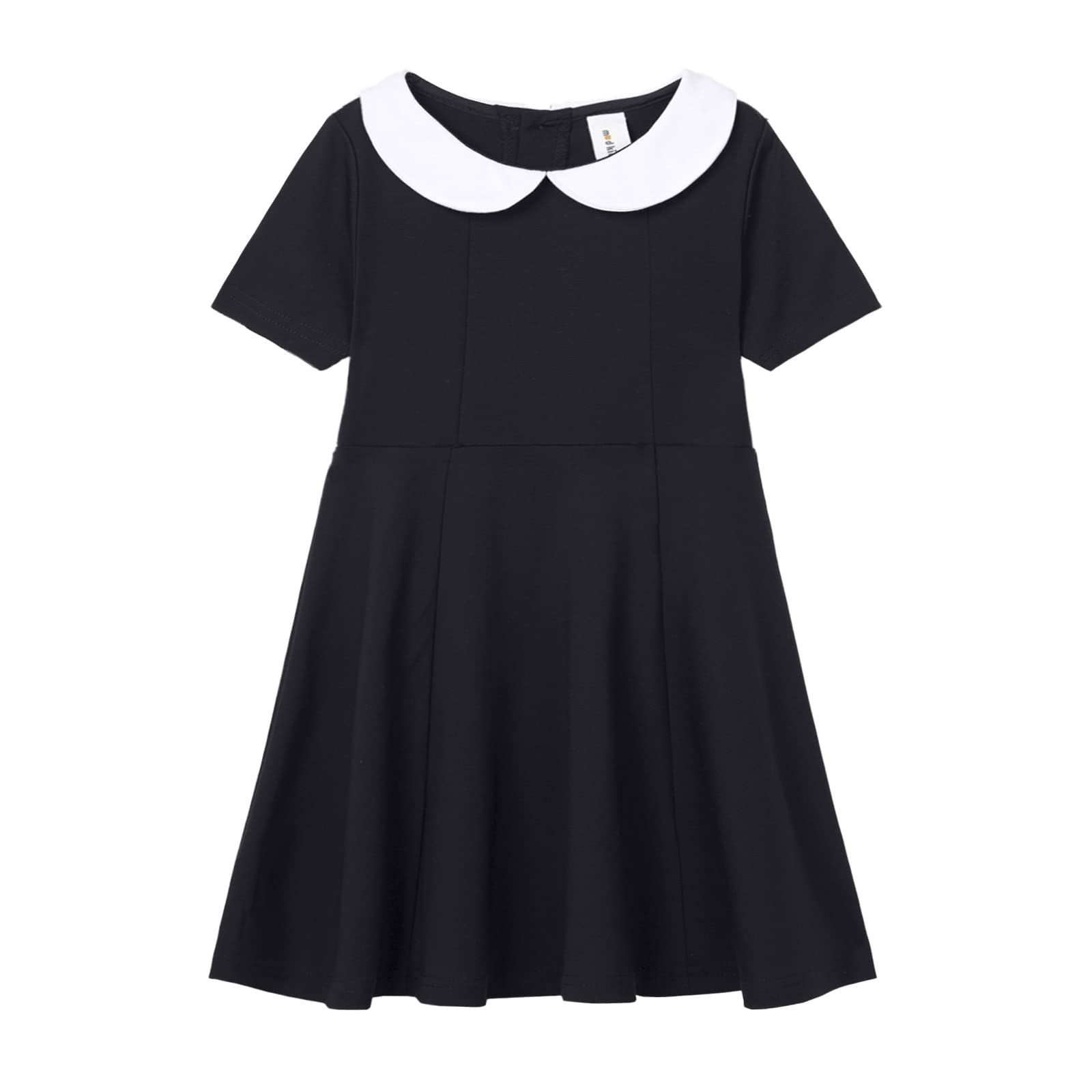 LittleSpring フォーマル ワンピース キッズ 丸襟 白襟 フレア 紺色 黒 ドレス 子供 女の子