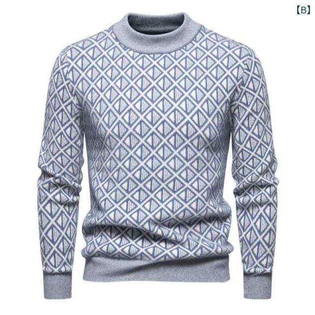 [2XL]秋冬 コーデ メンズ  服 シンプル ファッション オシャレ 大人 かっこいい 大きいサイズ ストリート 紳士服  菱形 プリント スリムフィット 普段着 ニット セーター トップス アウトドア 