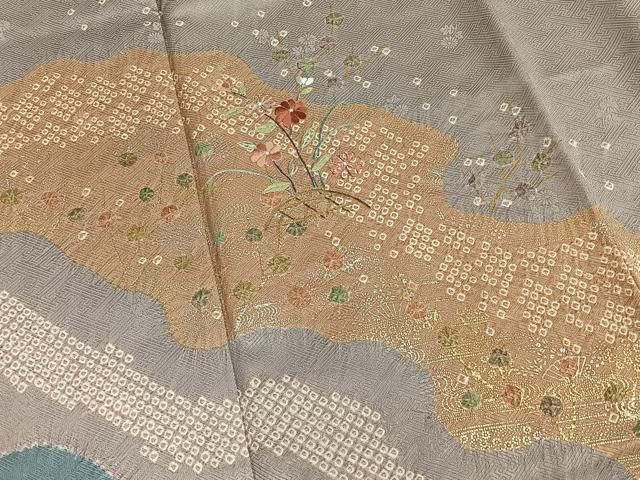 【訪問着】 刺繍・絞り・道長破れ色紙草花文・金彩・正絹❣️ 逸品✨No.1306 訪問着】 刺繍・絞り・道長破れ色紙草花文・金彩・正絹❣️ 逸品