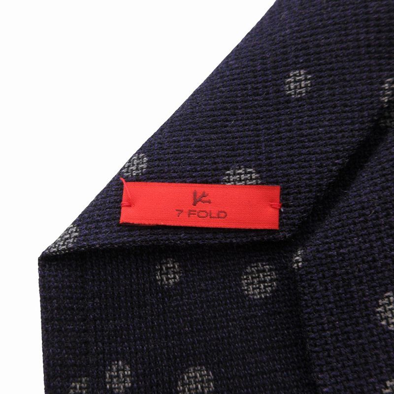 ISAIA★新品イザイア 自社製造セッテピエゲ仕様ネクタイ ダークグリーンドット イザイア ISAIA 美品 ネクタイ セッテピエゲ ドット柄 シルク混