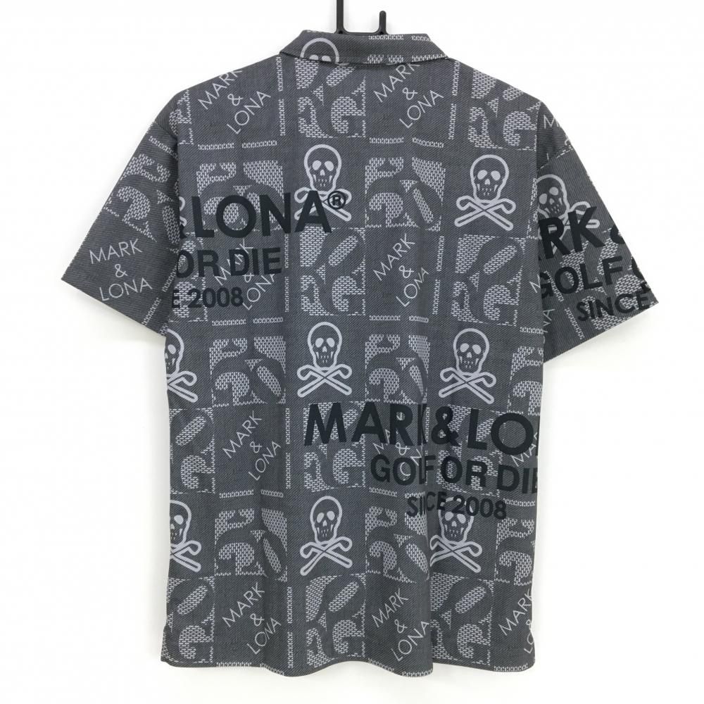 新品】マークアンドロナ 半袖ポロシャツ グレー×黒 総柄 スカル
