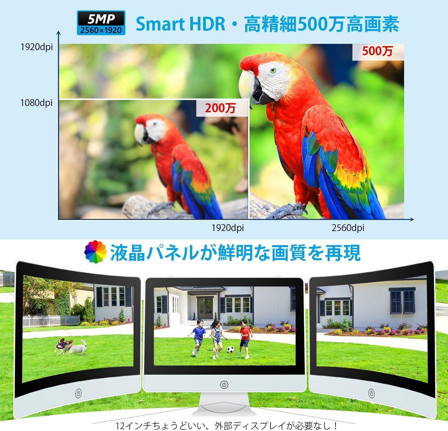 最新500万画素】 防犯カメラ 屋外 POE給電 3K 12型防犯モニター