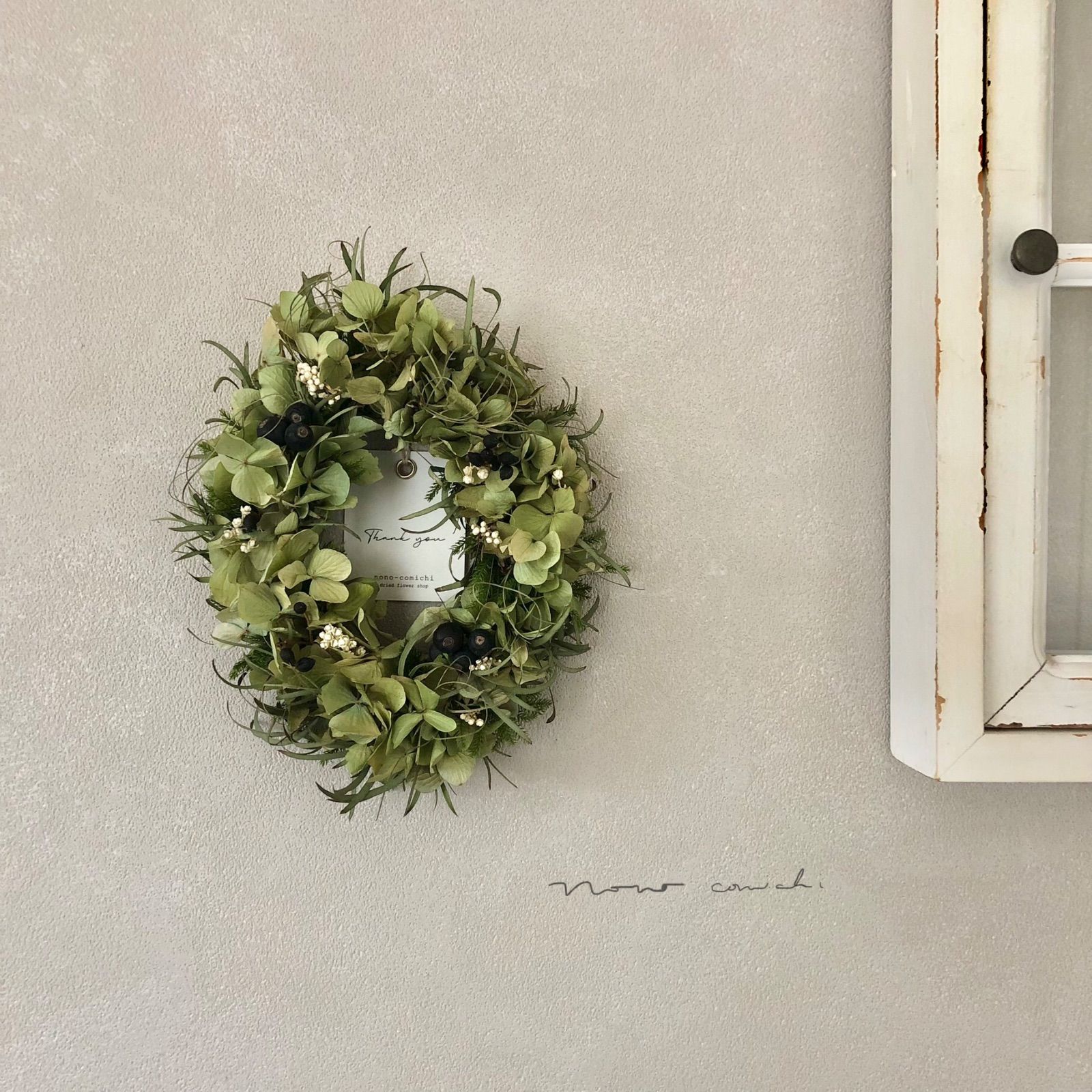 early summer アジサイとユーカリのオーバルリース 15〜20cm