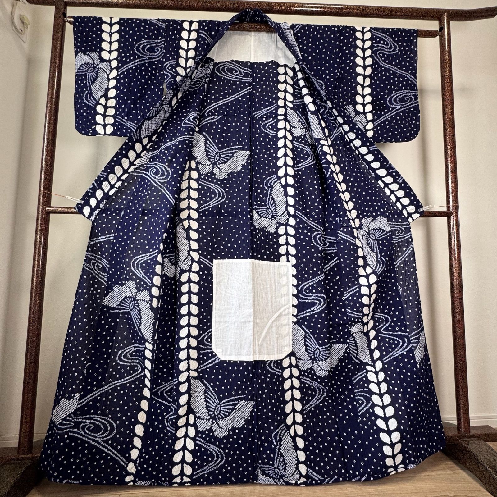 超美品　両面染　綿縮　本染浴衣　総絞り　浴衣 着物　夏物　164　トールサイズ 超美品 有松絞り 綿 本染 浴衣 着物 夏物 161cm トールサイズ