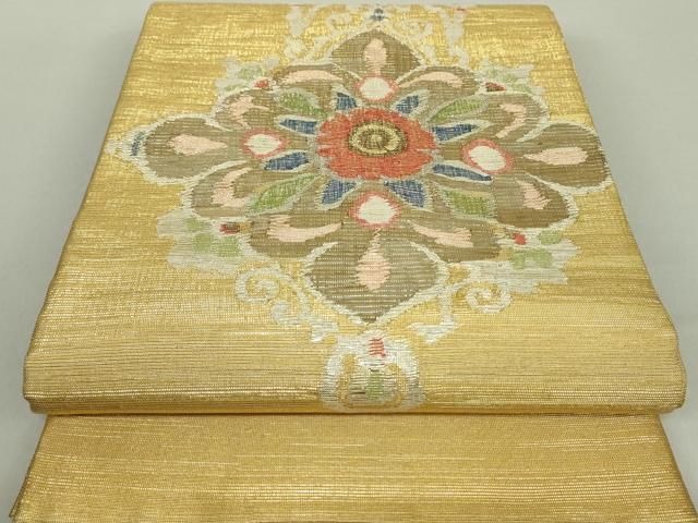 平和屋着物○西陣図案家 徳田義三 太鼓柄袋帯 正倉院花菱文 金銀糸  