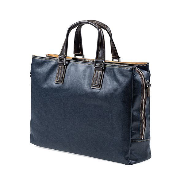 サンワダイレクト 日本製ビジネスバッグ 岡山デニム使用 2WAY ダブル収納 三方ファスナー ネイビー 200-BAG146NV 1個