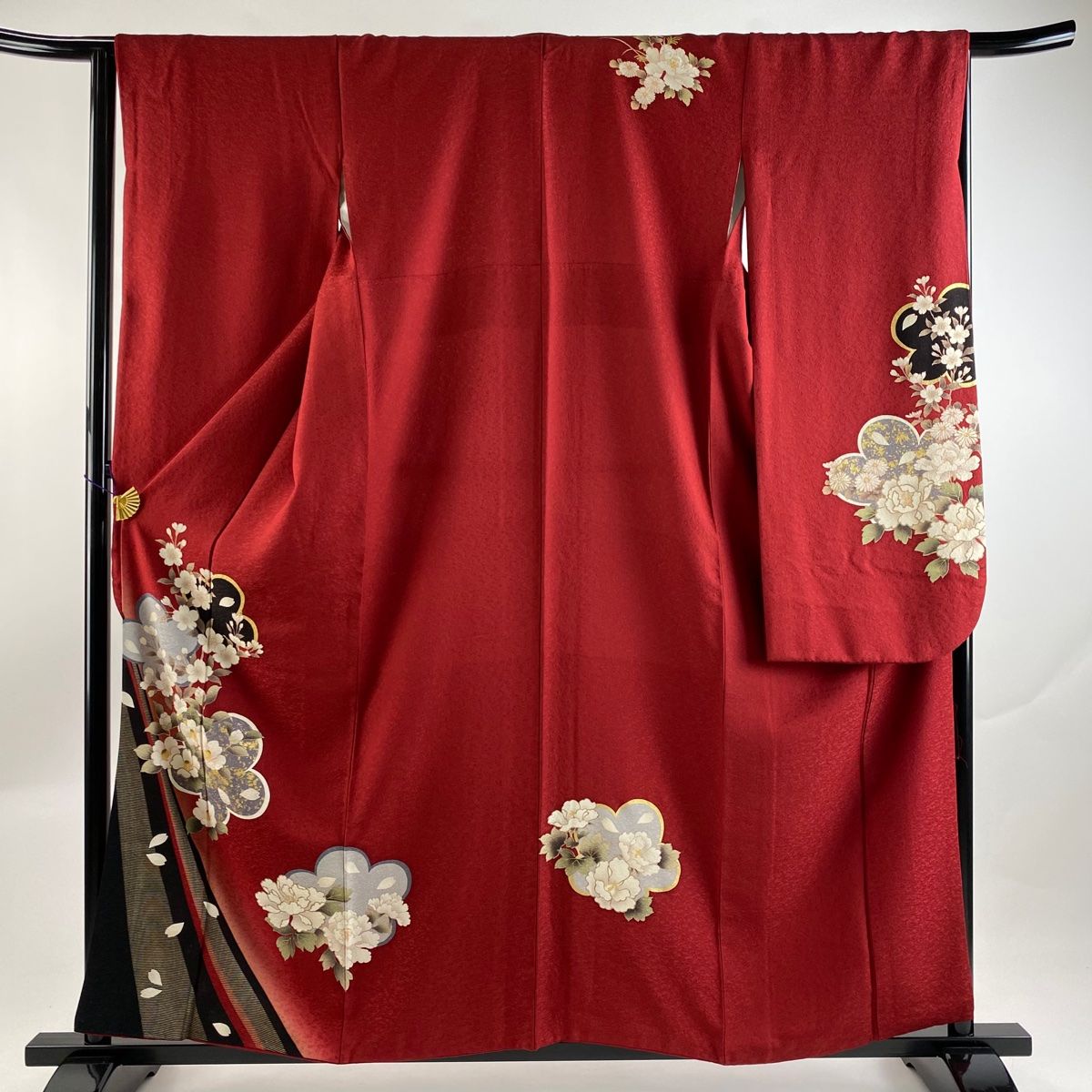 振袖 身丈159.5cm 裄丈65cm M 袷 桜 椿 金彩 染め分け 赤 正絹 名品 【 