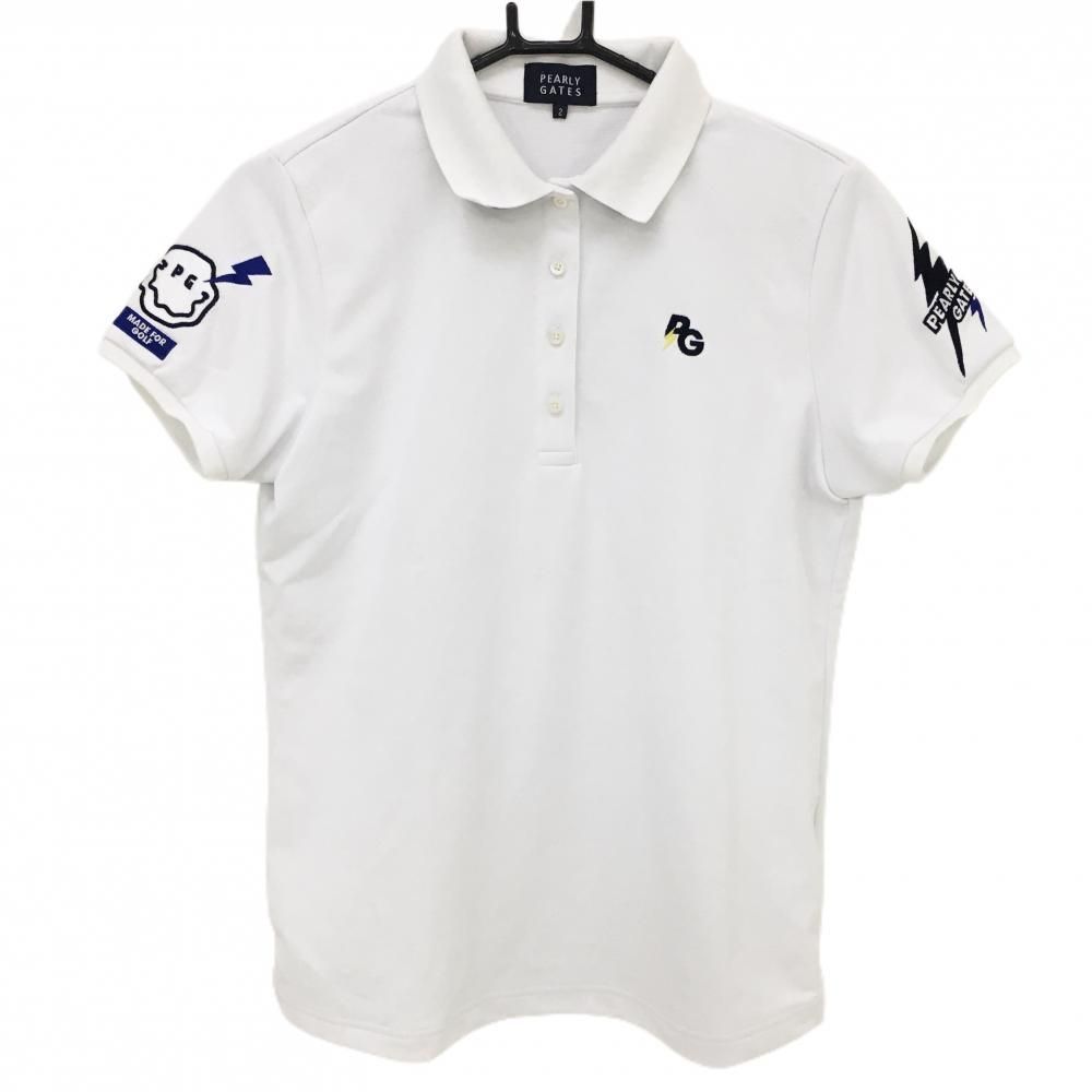 美品】パーリーゲイツ 半袖ポロシャツ 白×ネイビー TOKENICO ニコ  