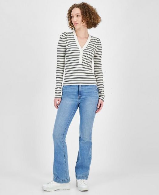 売れ筋商品|||ダナキャランニューヨーク カットソー トップス レディース Women's Gathered-Shoulder V-Neck Top EGGNOG/BLK 送料無料】 ダナキャランニューヨーク レディース シャツ