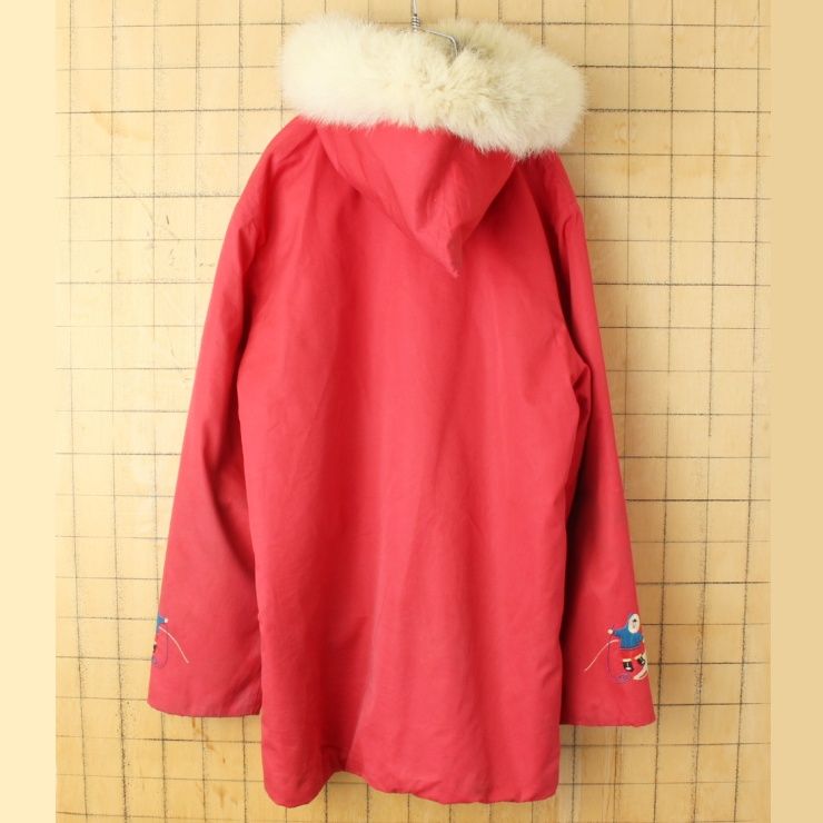 60s GRENFELL HANDICRAFT ウールライナー コート ファーフード レッド  