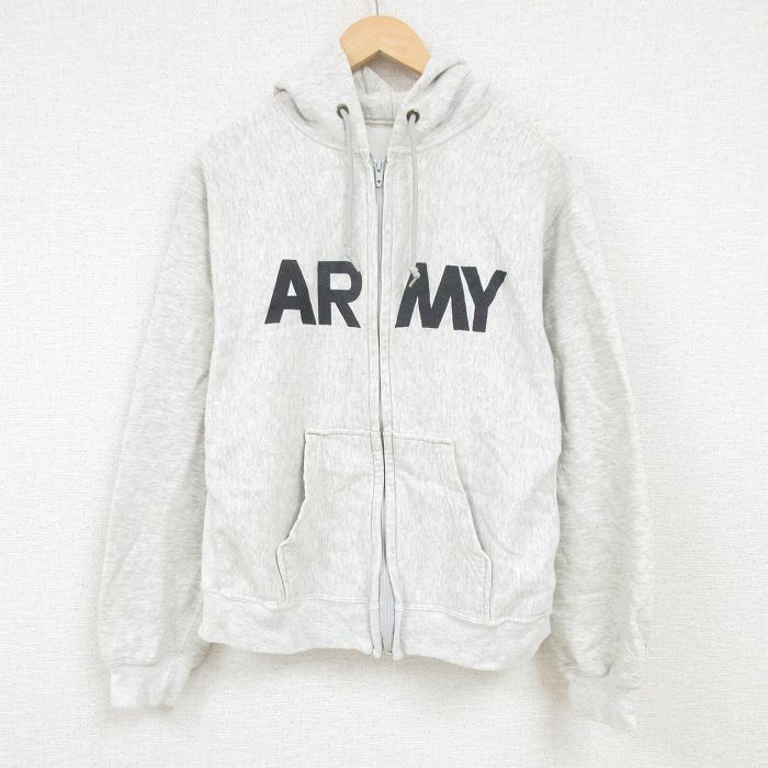 XL/古着 長袖 フルジップ スウェット パーカー メンズ 80s ミリタリー アーミー ARMY タロン 薄グレー 霜降り 24sep11 中古 スエット トレ